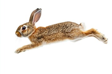 brown rabbit jump isolated on a white background 