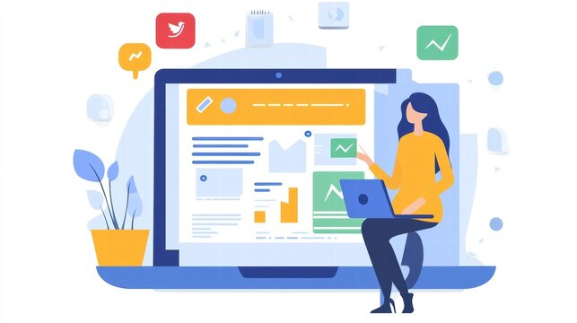 woman working on social media analytics dashboard