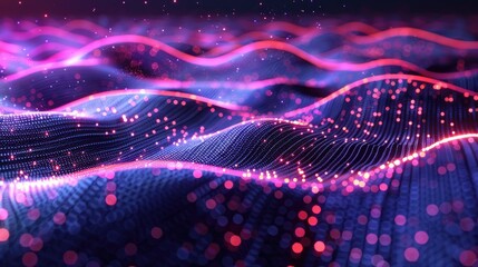 Abstract, vibrant waves with a tech background