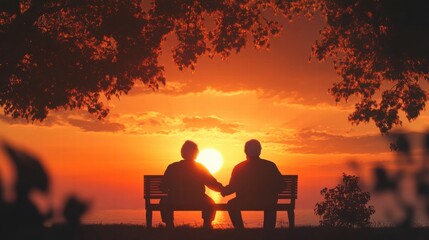 Obraz premium couple silhouetted at sunset