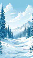 Fototapeta premium snowy mountain scene with a stream and trees in the foreground