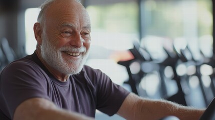 Fototapeta premium happy senior man exercising at the gym