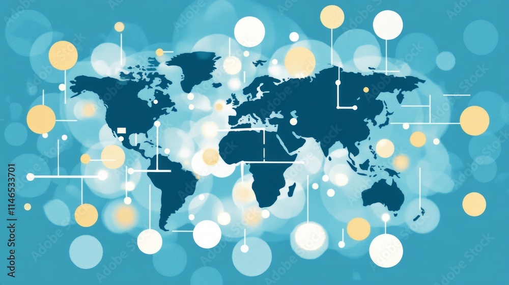 Poster global network connection world map with illuminated nodes