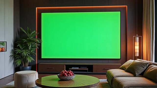 Cozy Living Room with Green Screen Setup