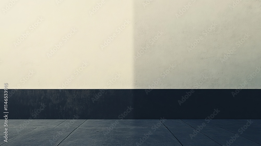 Poster minimalist interior with a textured wall and dark base, creating a serene atmosphere.