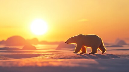 Majestic polar bear silhouetted against a vibrant Arctic sunset, showcasing the beauty of the wild.