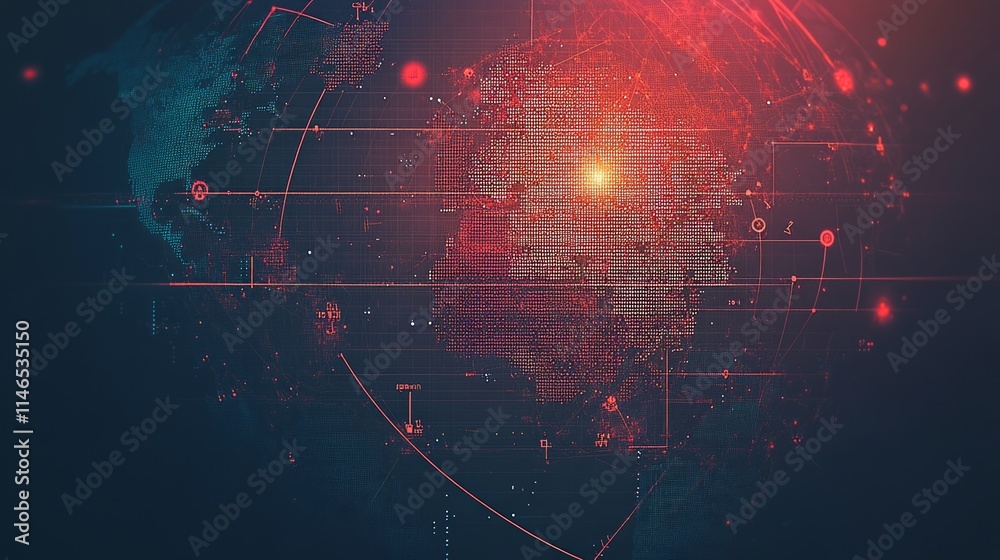 Poster global network data visualization red code stream