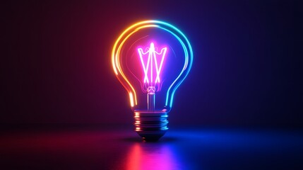 Vibrant neon light bulb display creative studio digital art dark environment close-up view energy...