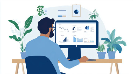 A professional virtual environment where an HR manager is conducting a live webinar on employee engagement, with the screen showing a series of slides and graphs focused on talent