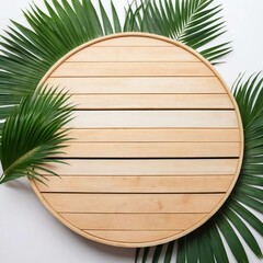 wooden board with green leaves