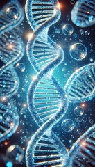 Spiral of DNA double helix or Collagen and Elastin with shiny light bokeh on beautiful background for science and beauty product concept.