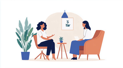 In a quiet therapy room, a woman is engaged in a heartfelt conversation with her therapist. The therapist offers a compassionate ear, providing emotional support and helping the wo