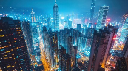 Obraz premium hong kong night skyline aerial view