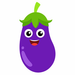 Adorable cartoon eggplant character with big eyes and smooth texture