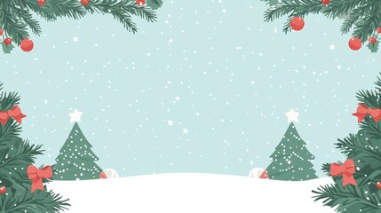 Obraz premium Illustration of New Year Celebration with Snowflakes and Christmas Trees in a Festive Winter Landscape
