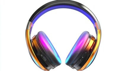 Futuristic wireless headphones with multi-color LED lighting options, showcasing a dynamic design, isolated on white