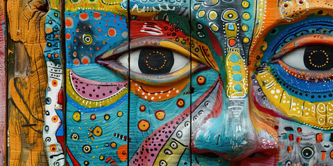 Multicolored Wooden Face with Abstract Design