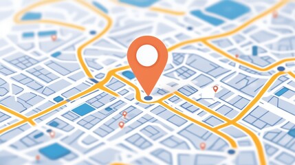 Orange Map Pin on City Street Map Background