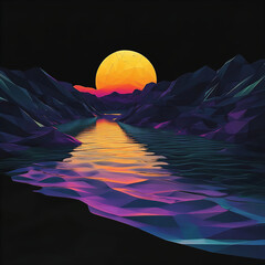 Synthwave Dreams: Vibrant Sunset Over Waves