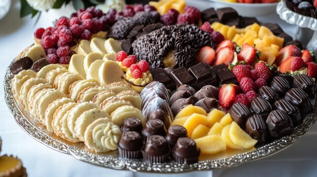 luxurious dessert platter with fresh fruit chocolates and pastri