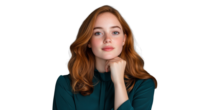 Thoughtful young woman portrait with transparent background