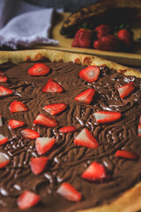 Chocolate pizza with strawberries, sweet pizza