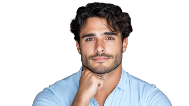 Confident young man posing thoughtfully with transparent background