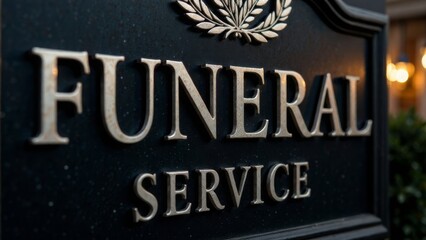 Fototapeta premium Close-up of funeral service sign with elegant design and lighting