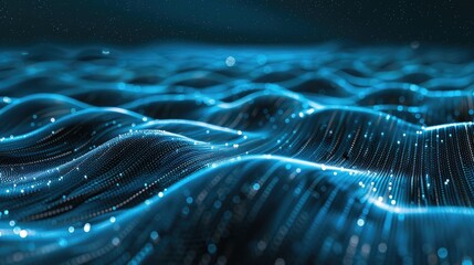 Abstract wave of binary code flowing through space