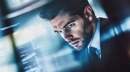 Person looking worried at computer screen, reflecting the pressures and challenges of modern digital life.   Navigating complex technology and information overload.