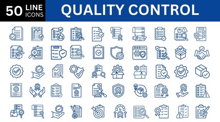 Quality control icon set. Containing inspection, evaluation, product, quality assurance, process, testing and more. Vector Illustration 