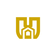 Monogram letter W, U with home icon logo design vector illustration for company