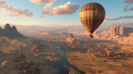 Obraz premium hot air balloon over desert landscape at sunset