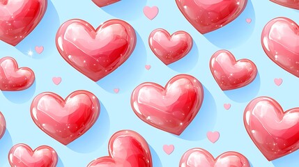 Obraz premium Shiny Red Hearts Pattern Valentine s Day Background