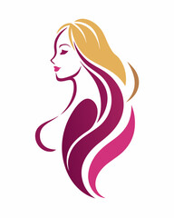 Elegant Lady Body Profile Silhouette: Beauty, Hair Salon, Fashion Store, and Spa Logo Design.