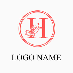 H Letter Monogram Logo with Floral for Beauty, Skincare, Fashion Business Logo Idea. Feminine Logo Concept. Simple Minimalist Floral Logo Vector