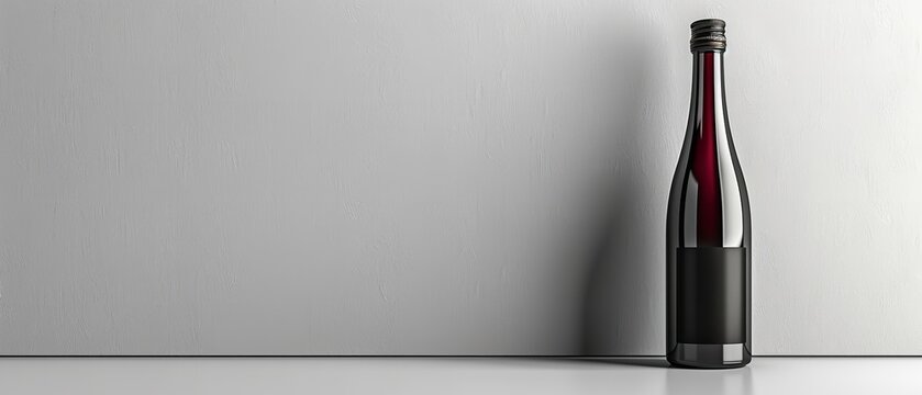 A screw-capped glass sake bottle with a black label, isolated on a white background, Generative Ai.