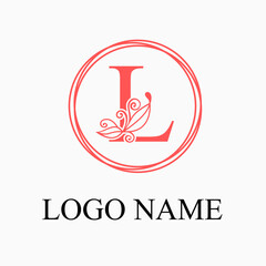 L Letter Monogram Logo with Floral for Beauty, Skincare, Fashion Business Logo Idea. Feminine Logo Concept. Simple Minimalist Floral Logo Vector