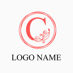 C Letter Monogram Logo with Floral for Beauty, Skincare, Fashion Business Logo Idea. Feminine Logo Concept. Simple Minimalist Floral Logo Vector