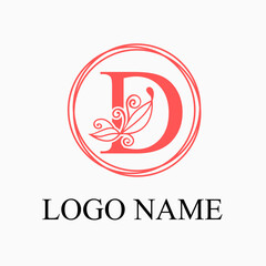 D Letter Monogram Logo with Floral for Beauty, Skincare, Fashion Business Logo Idea. Feminine Logo Concept. Simple Minimalist Floral Logo Vector