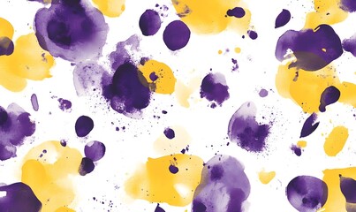 Purple and gold watercolor blots on white.