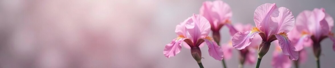Delicate iris petals in soft monochrome hue against a gradient of gray and pink background, flowers, delicate, soft