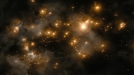 Fototapeta premium Golden Nebulae Celestial Dust and Star Clusters