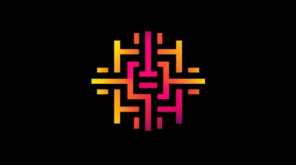 Obraz premium A bold neon typography-based logo, featuring sharp geometric shapes and radiant colors, shining vividly against a dark black canvas