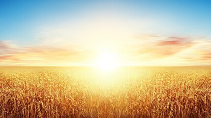 Obraz premium Golden Wheat Field Sunset Panorama A Serene Harvest Scene