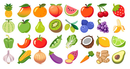 vegetables and fruits isolated on white background 