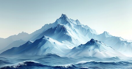 Fototapeta premium A simple mountain landscape with a textured depth and a gradient sky, Generative Ai.