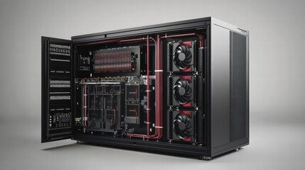 high-performance server rack with exposed components