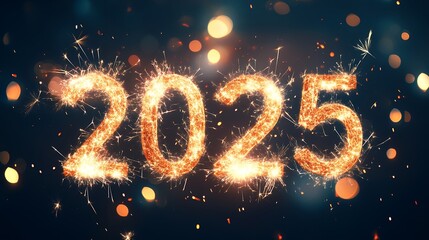 2025 Happy New year with sparlkers and fireworks, New year celebration