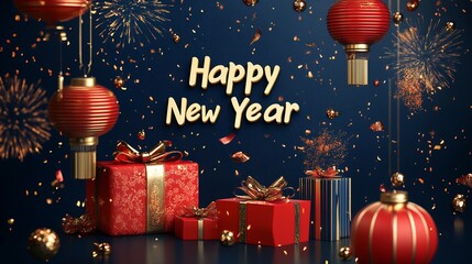 Happy New Year. New year celebration on set background